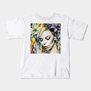 Face of Charlize with flowers Kids T-Shirt